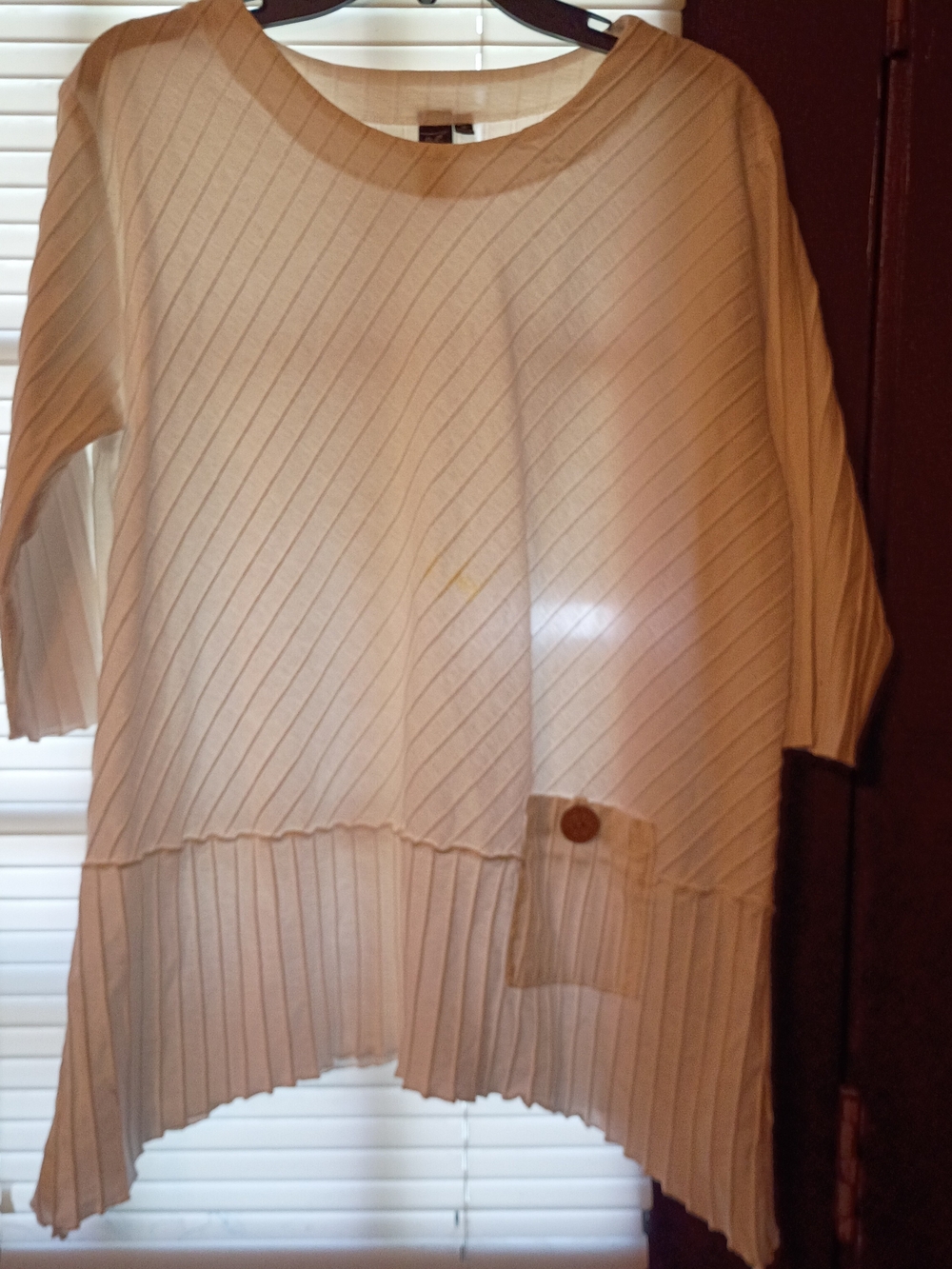 Relaxed Cream Ribbed Tunic with Button Detail